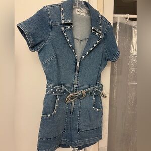 Show Me Your Mumu Blue Denim Studded Romper